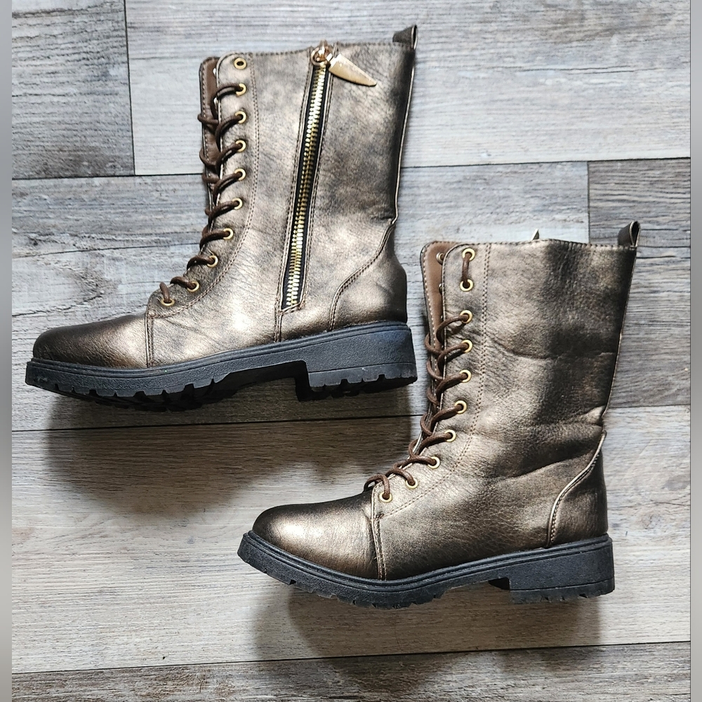 Seven7 Mr. Zipper Faux Leather Bronze Combat Moto Boots